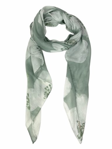 Bufanda en tonos verdes con un diseño floral sutil.