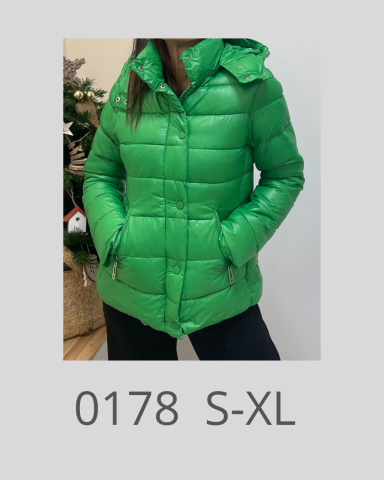 Chaqueta acolchada verde brillante, con capucha, tamaño S-XL.