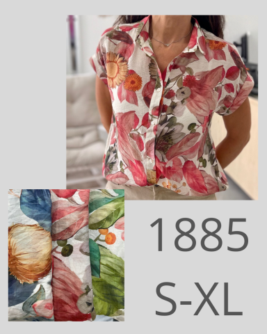 Blusa de flores en tonos rosas y verdes, tallas S-XL.