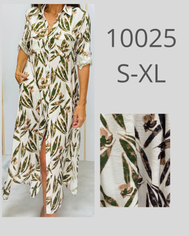 Vestido largo de mujer con estampado de hojas, disponible en tallas S a XL.