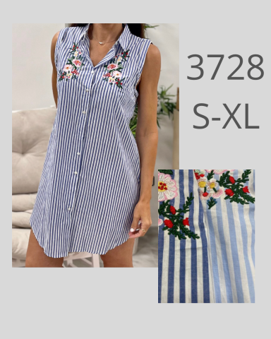 Camisa sin mangas de rayas con bordado floral en el pecho, disponible en tallas S-XL.
