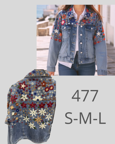 Chaqueta de mezclilla bordada con flores en la parte posterior, tallas S-M-L.