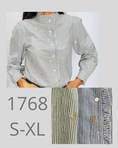 Camisa de mujer a rayas con botones, disponible en tallas S a XL.