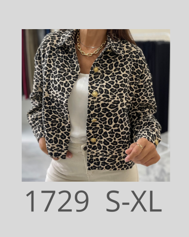 Chaqueta corta de leopardo con botones, disponible en tallas S-XL.