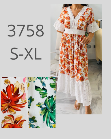 Vestido largo floral en tonos rojos y verdes, disponible en tallas S-XL.
