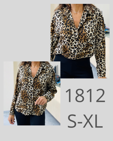 Camisa de estampado de leopardo, talla S-XL, con botón y cuello.