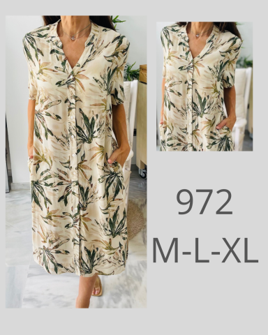 Vestido largo con estampado de hojas, disponible en tallas M-L-XL.