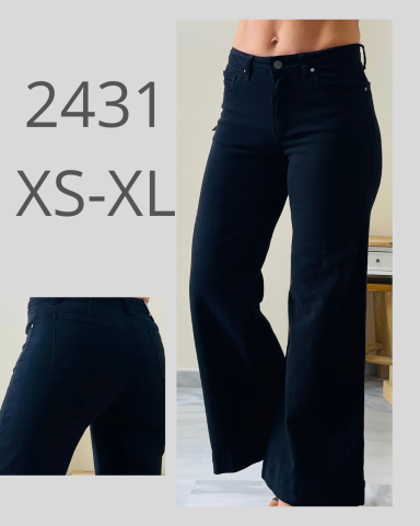 Pantalones de mujer, corte recto, color negro, disponibles en tallas XS a XL.