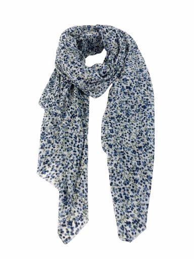 Bufanda de estampado floral en tonos azules y blancos.