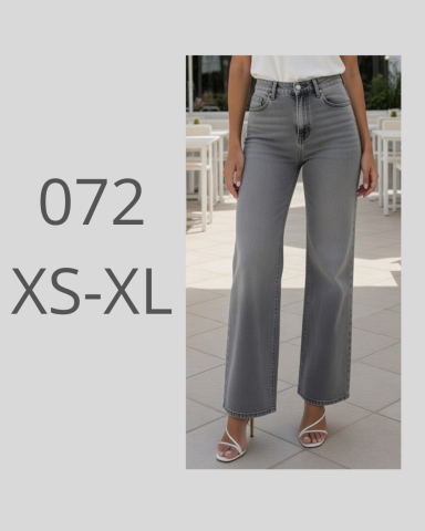 Pantalones de talle alto en gris, corte amplio, disponibles en tallas XS a XL.