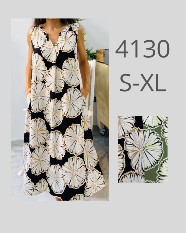 Vestido maxi con estampado de flores en blanco y negro, disponible en tallas S-XL.