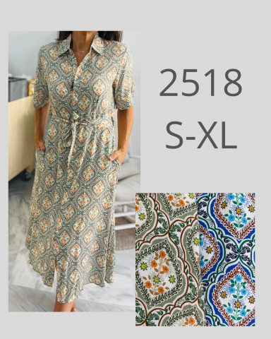 Vestido largo con estampado colorido y botón, disponible en tallas S-XL.