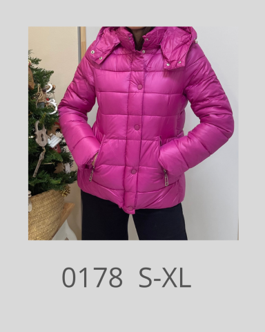 Chaqueta acolchada rosa brillante con capucha, en talla S-XL.