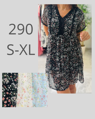 Vestido femenino corto con estampado floral, disponible en tallas S a XL.