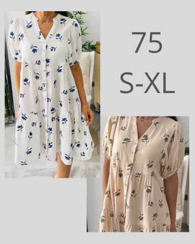 Vestidos de verano en blanco y beige con estampado floral, tallas S-XL.