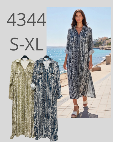 Vestido largo y fluido en dos colores, modelo con botones y bolsillos. Tallas S-XL.