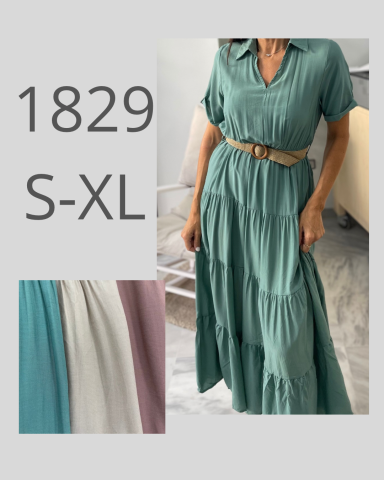 Vestido largo con cinturón en tonos verdes, disponible en tallas S-XL.