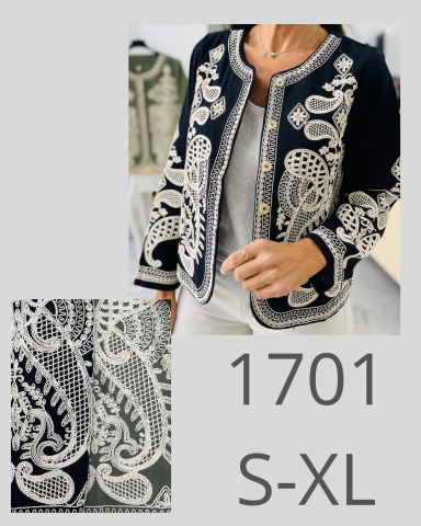 Chaqueta bordada con diseño floral, disponible en tallas S-XL.
