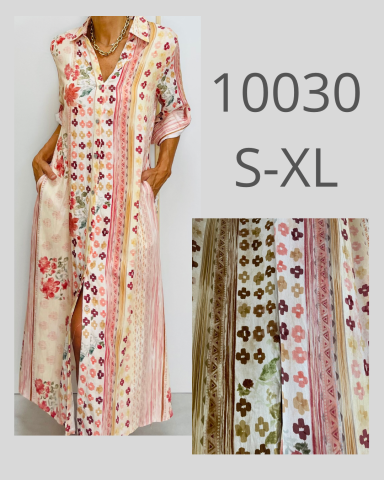 Vestido largo de flores en tonos rosa y beige, en tallas S-XL.