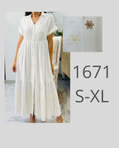 Vestido largo blanco con botones, disponible en tallas S-XL.