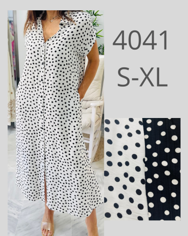 Vestido de botones con estampado de lunares en blanco y negro, disponible en tallas S a XL.