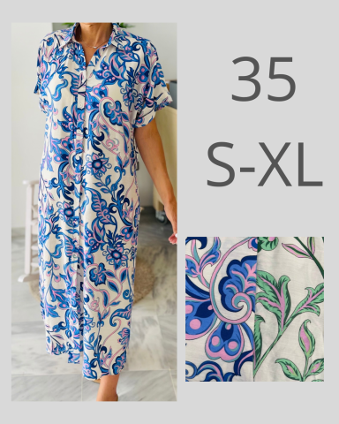 Conjunto de pijama largo en tonos azules y florales, tallas S a XL.
