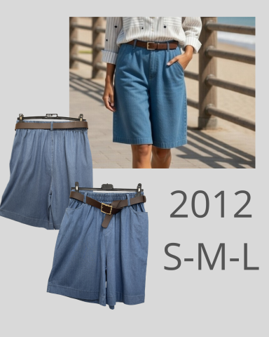 Pantalones cortos azules para mujer, disponibles en tallas S, M y L.