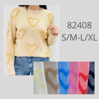 Suéter amarillo claro con estampado de corazones en tonos más oscuros. Tallas S/M y L/XL.