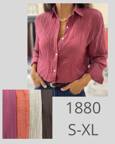 Camisa de mujer de color púrpura con botones, disponible en tallas S-XL.