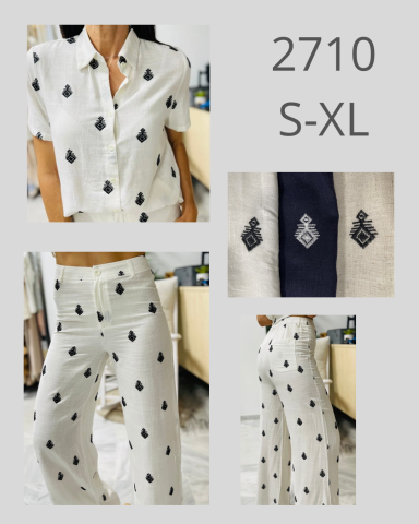 Conjunto de camisa y pantalón con estampado en blanco y negro, tallas S-XL.