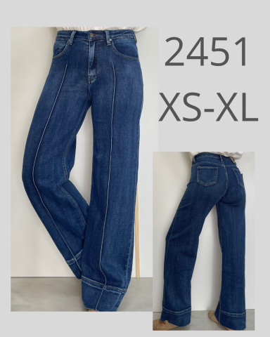 Pantalones vaqueros de corte ancho en azul, tallas XS a XL. Diseño de cintura alta.